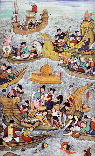 Murder of Sultan Bahadur by Portuguese in 1537 of Diu. Akbar-Nama (end of 16th century)