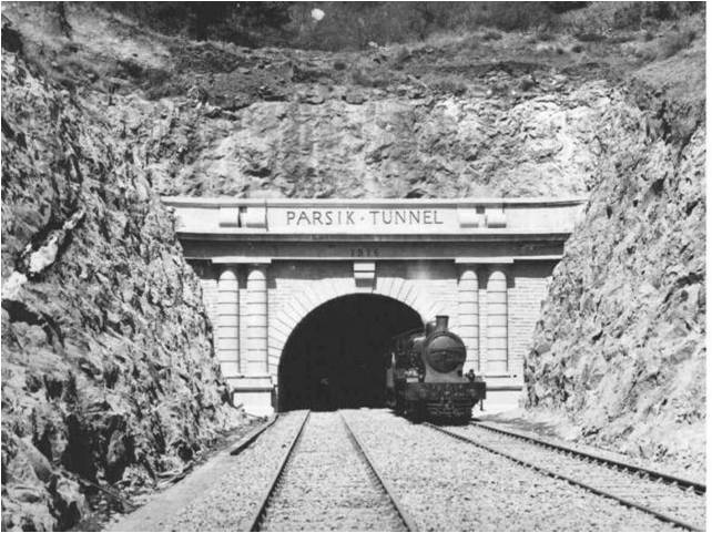Early Train emerging from the Parsik Tunnel near Thana