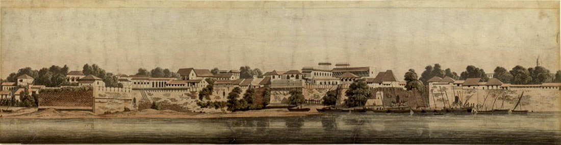 Panel 3 Panorama of Surat, a colored aquatint by Alfred Robert Freebairn, 1830