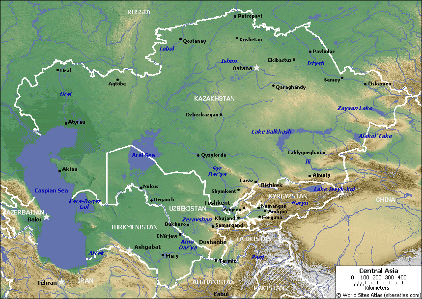 Relief Map of Central Asia - Modern