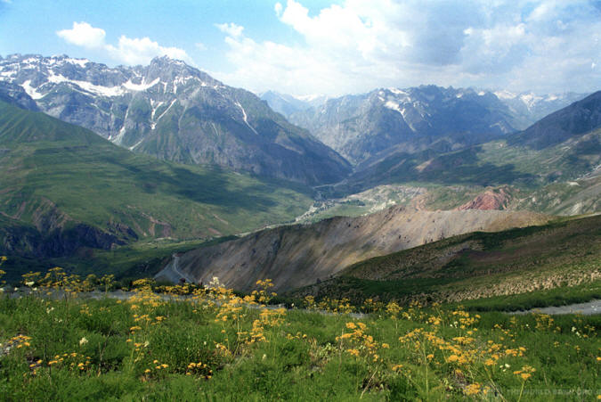 Lush green valley in Tajikistan