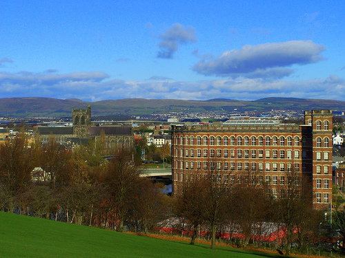 Paisley, Renfrewshire, Scotland with the previous Anchor thread mill (one of the largest in the world) in the foreground