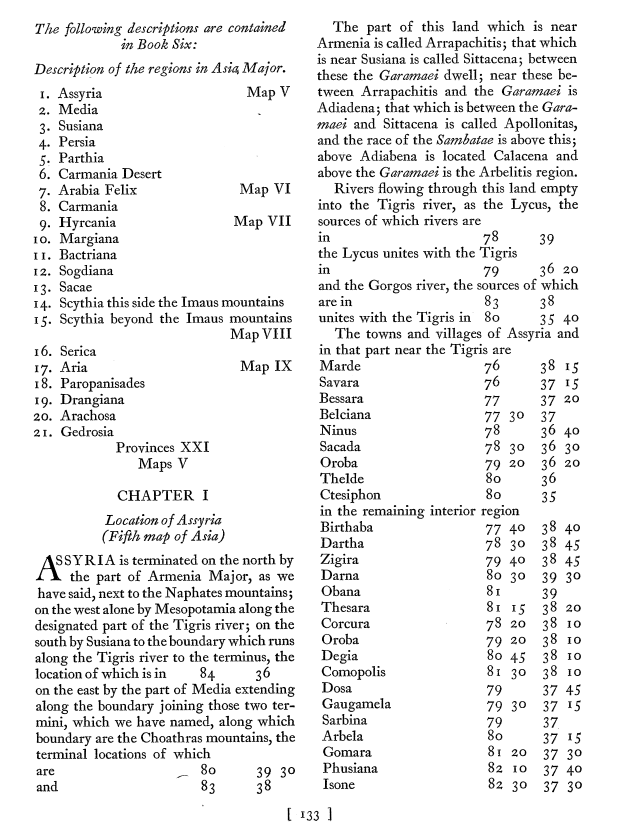 ptol,  p. 133. Ptolemy's Geography Book Six,  Assyria, Media,  Iran, Central Asia